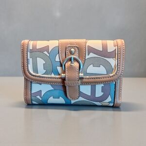 Etienne Aigner Multicolor Logo Print Wallet with Tan Trim
